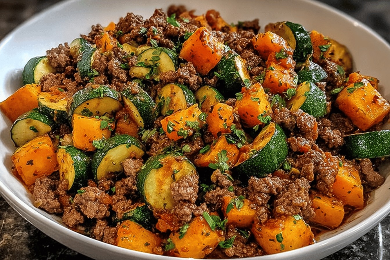 Ground Beef Zucchini Sweet Potato Skillet