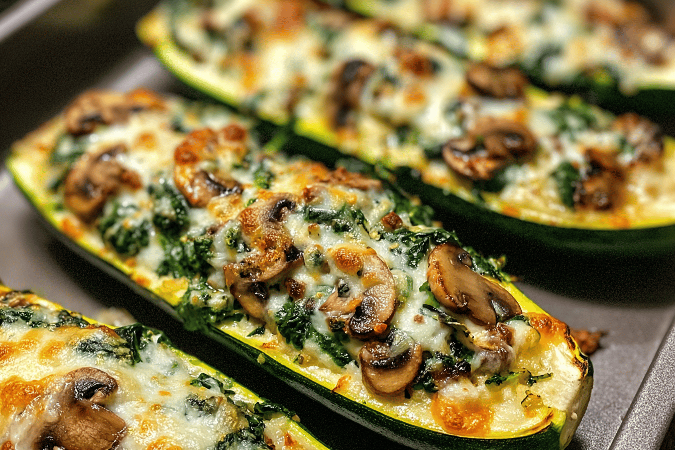 Spinach, Mushroom, and Ricotta Stuffed Zucchini Boats Recipe