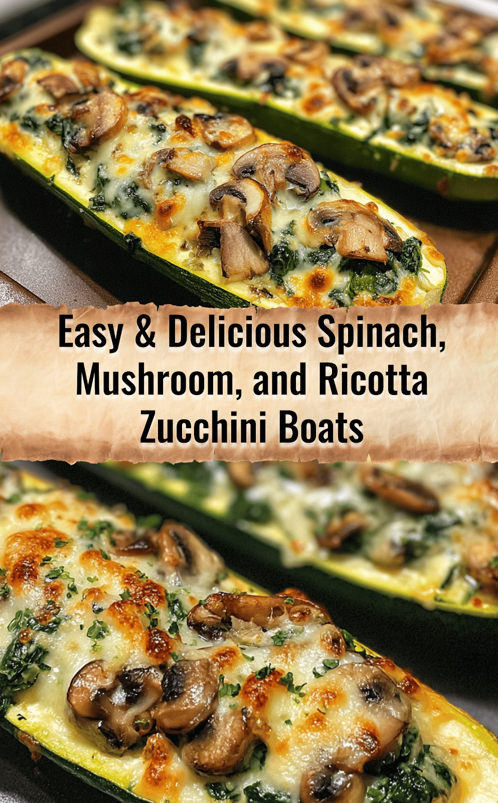Spinach, Mushroom, and Ricotta Stuffed Zucchini Boats Recipe