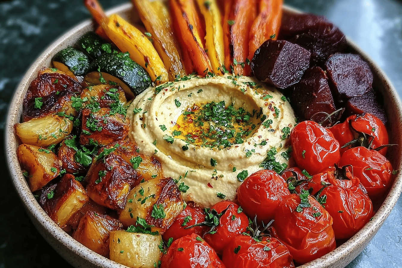 6 Ingredient Roasted Veggie and Hummus Bowl – Meal-Prep Friendly!