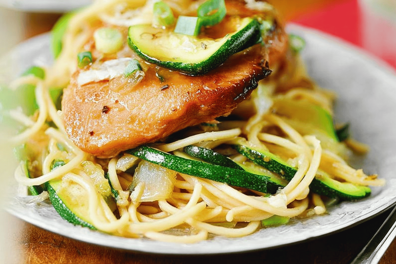 Grilled Salmon and Parmesan Zucchini Pasta