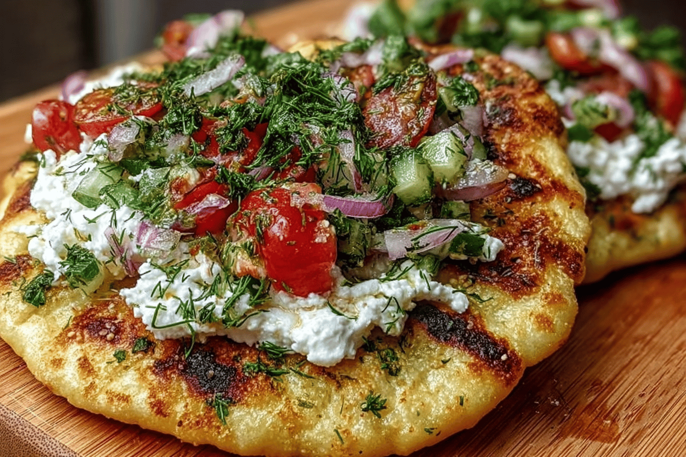 Loaded Mediterranean Flatbread with Whipped Feta & Fresh Herbs