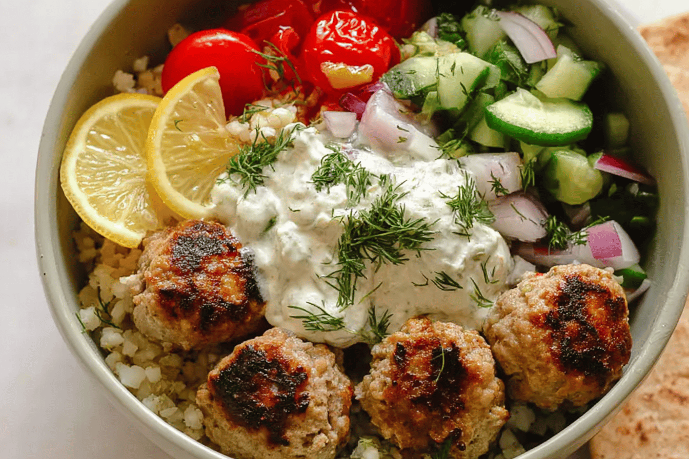 Mediterranean Bowl with Turkey Meatballs
