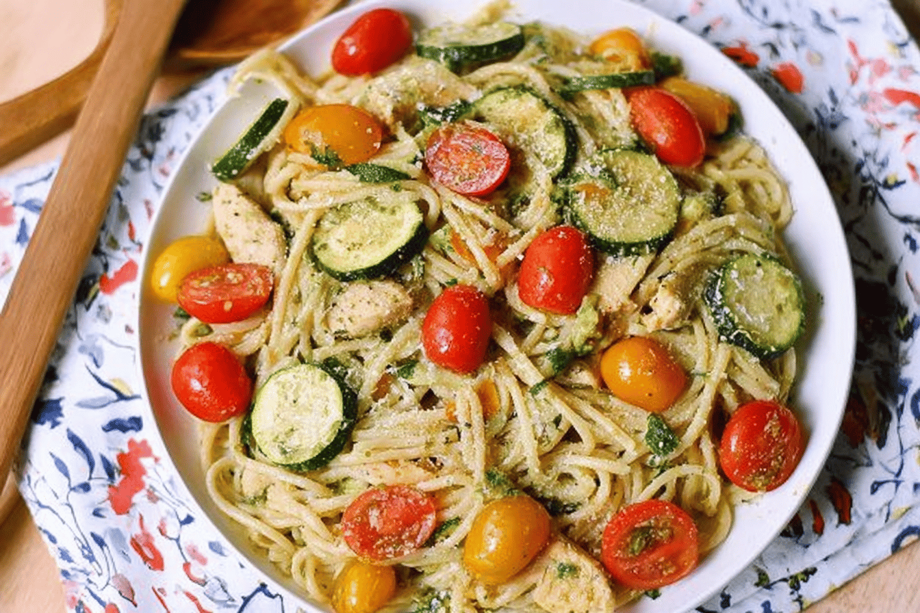 Parmesan Zucchini Tomato Chicken Spaghetti
