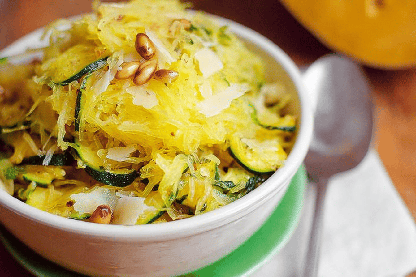 Parmesan Zucchini and Spaghetti Squash with Pine Nuts
