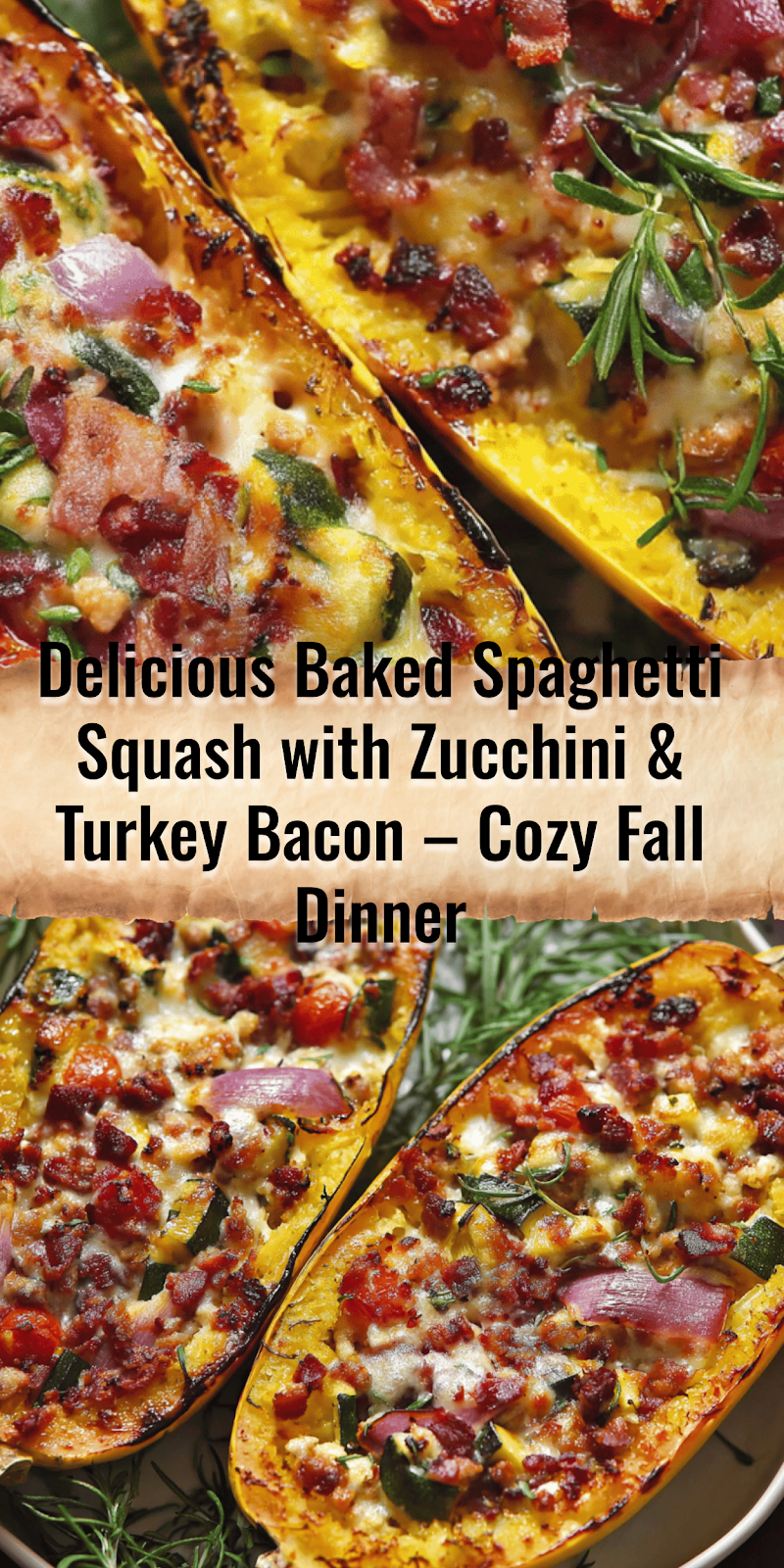 Baked Spaghetti Squash with Zucchini, Corn, and turkey Bacon