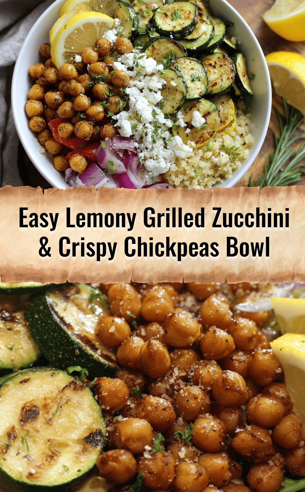 Lemony Grilled Zucchini & Crispy Chickpeas Over Tzatziki
