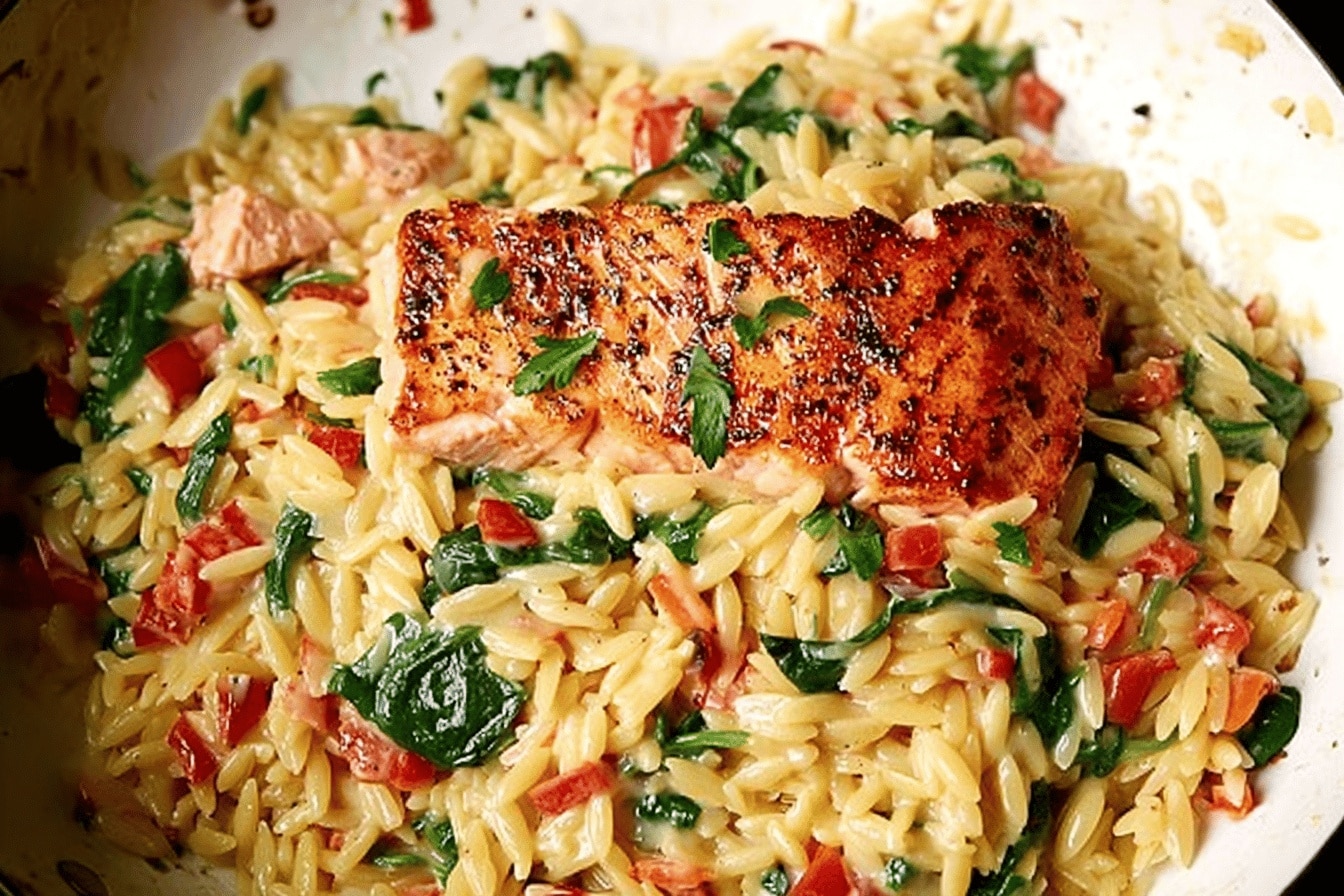Creamy Salmon and Spinach Orzo – 1-Skillet, Rich & Comforting Dinner