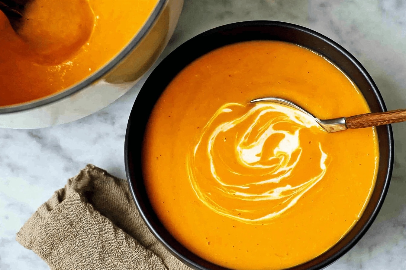 Creamy roasted pumpkin & sweet potato soup!