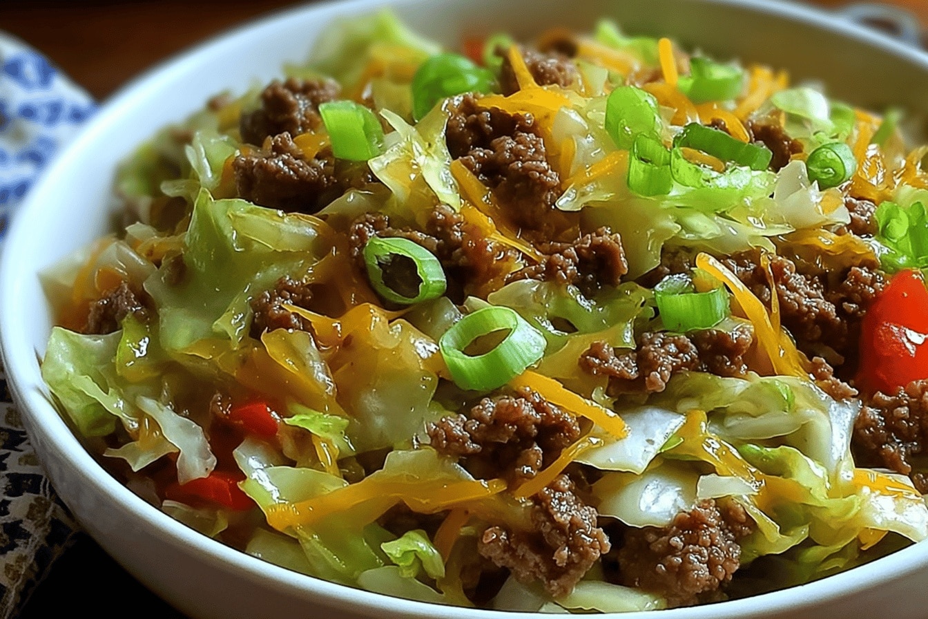Healthy Chinese Ground Beef & Cabbage Stir Fry