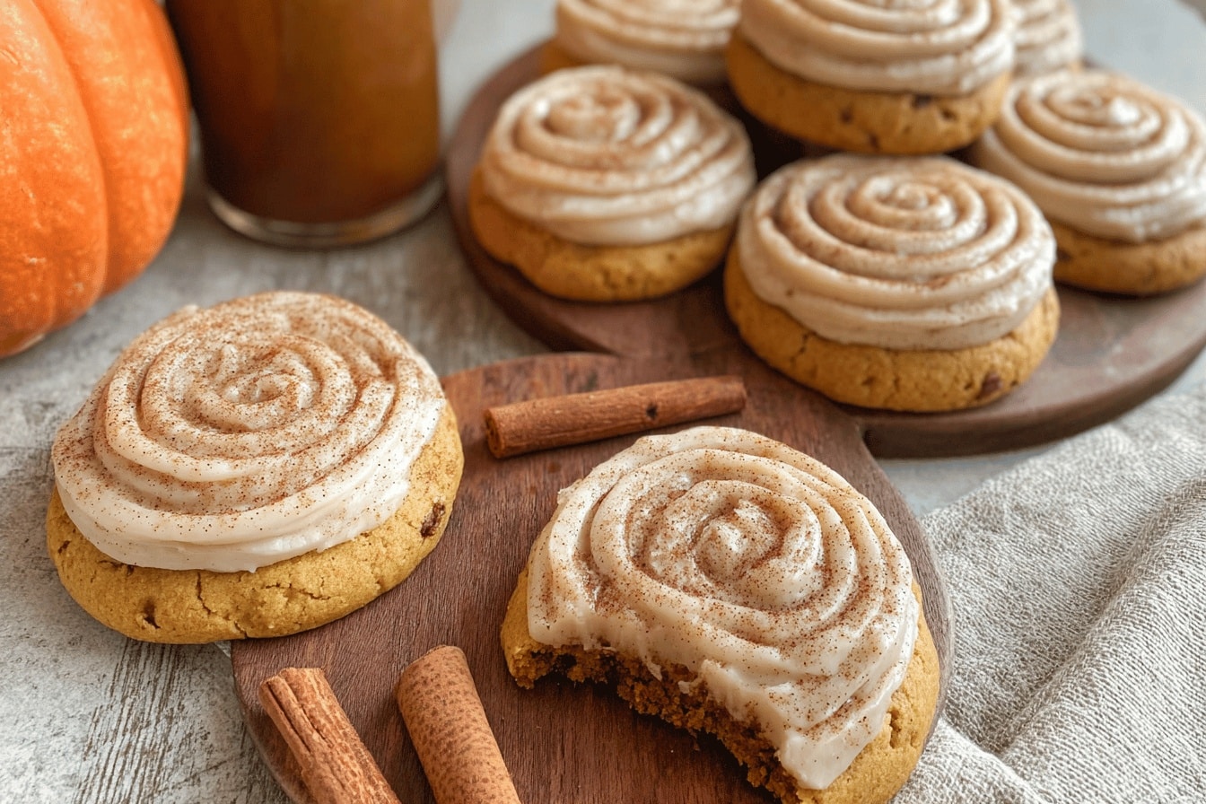 Soft Pumpkin Cookies with Cinnamon Frosting 