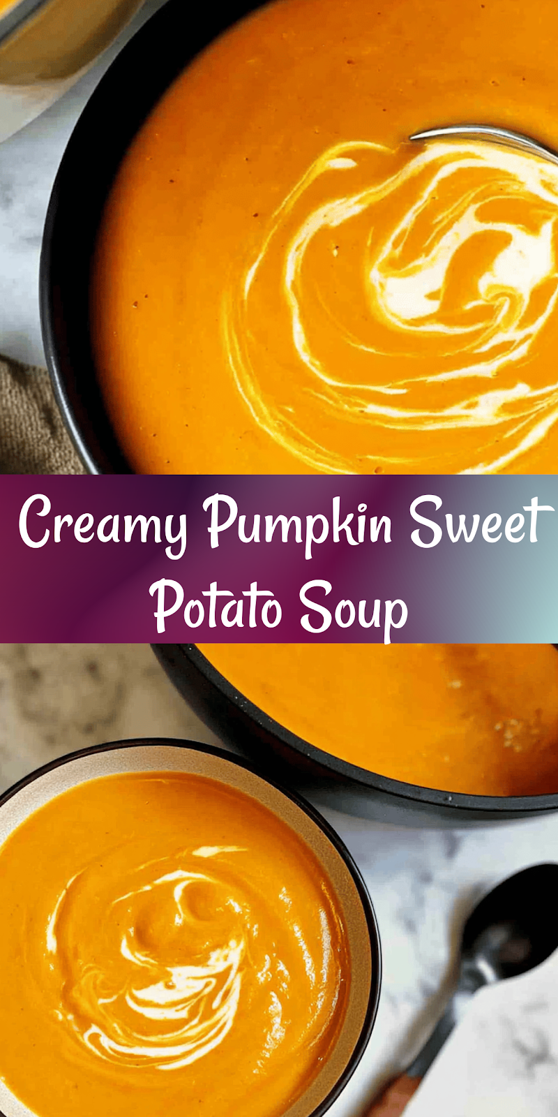 Creamy roasted pumpkin & sweet potato soup!